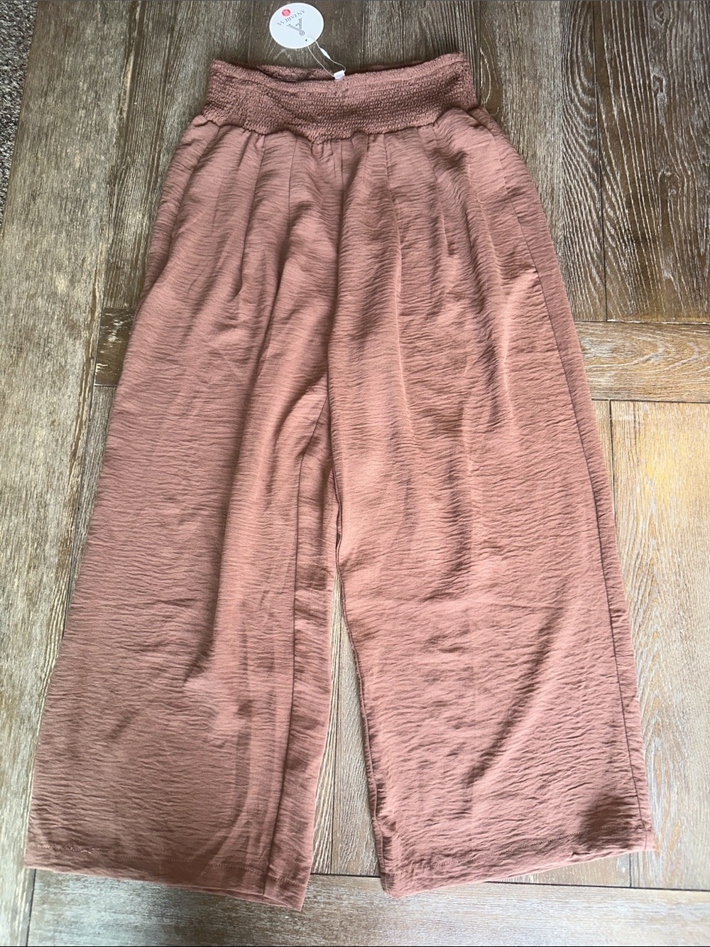 NWT Anrabess Wide Leg Pants Medium Terracotta Rose Smocked Waist Palazzo Pants - Picture 1 of 6